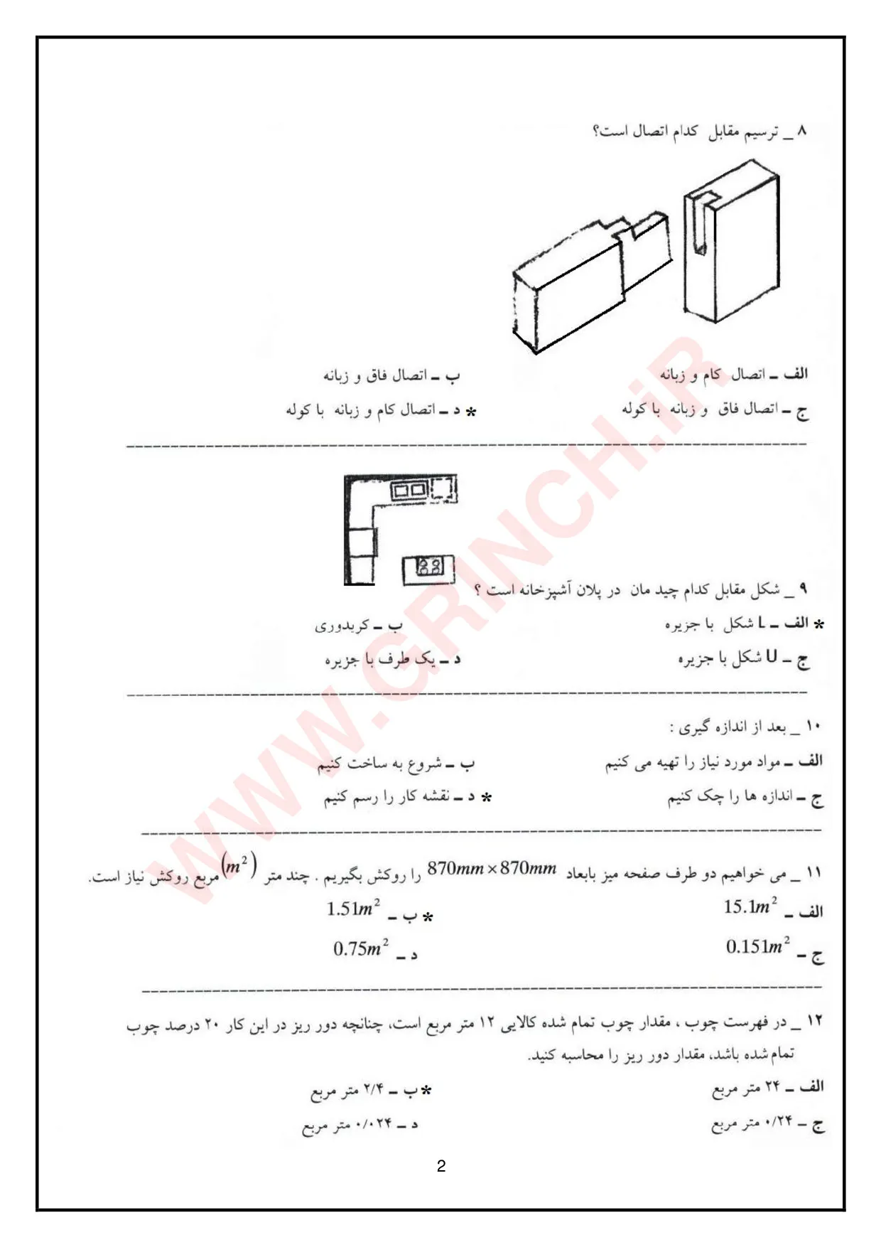 دانلود جزوه و نمونه سوالات کابینت سازی چوبی فنی حرفه ای (ویرایش 1405)