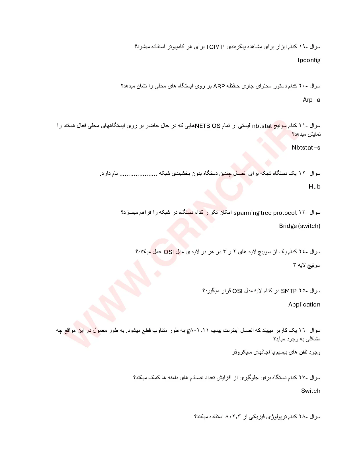 دانلود نمونه سوالات آزمون نتورک پلاس +Network با جواب (ویرایش 1405)