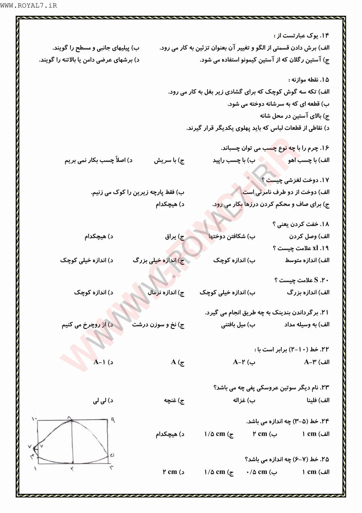 دانلود نمونه سوالات خیاط لباس زیر زنانه فنی حرفه ای (ویرایش 1405)