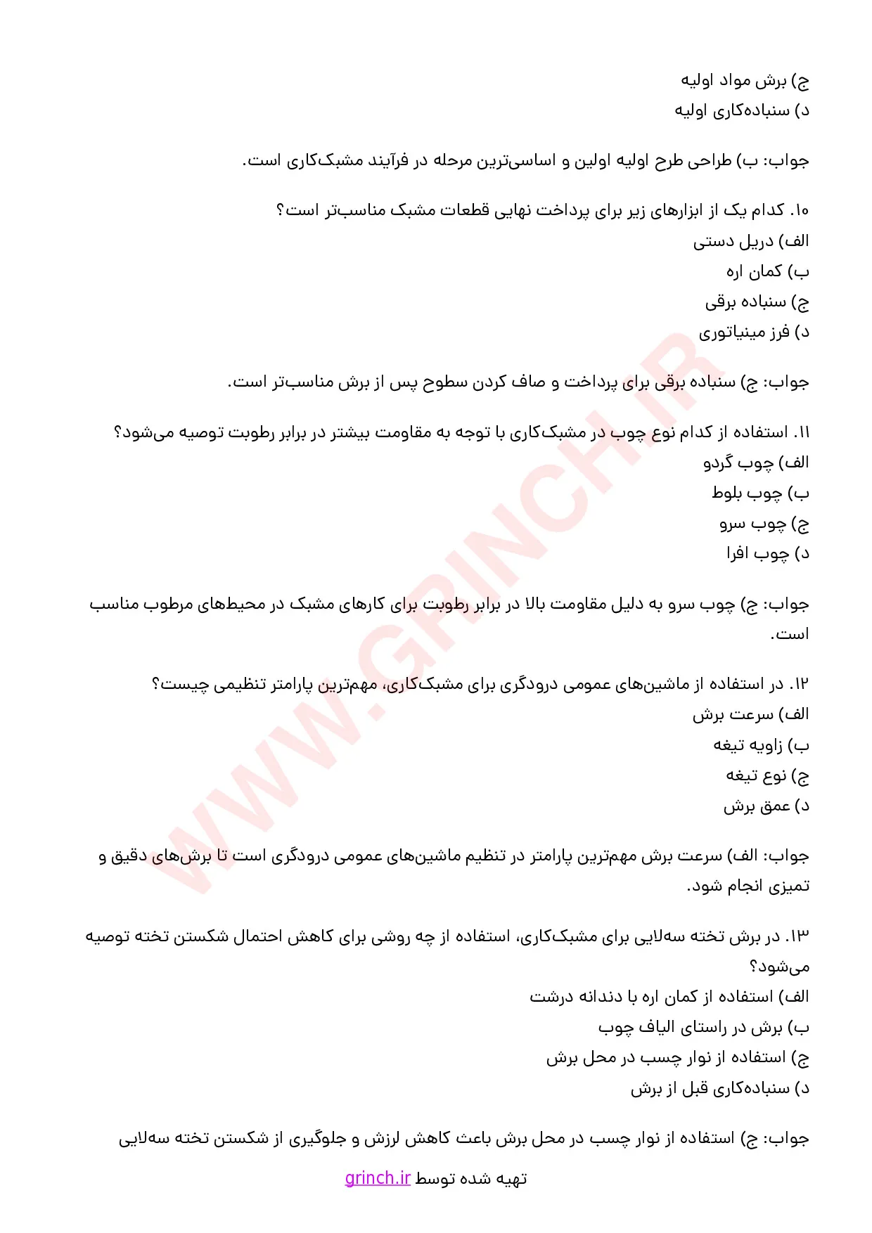 دانلود نمونه سوالات مشبک کار فنی حرفه ای با جواب pdf (ویرایش 1405)