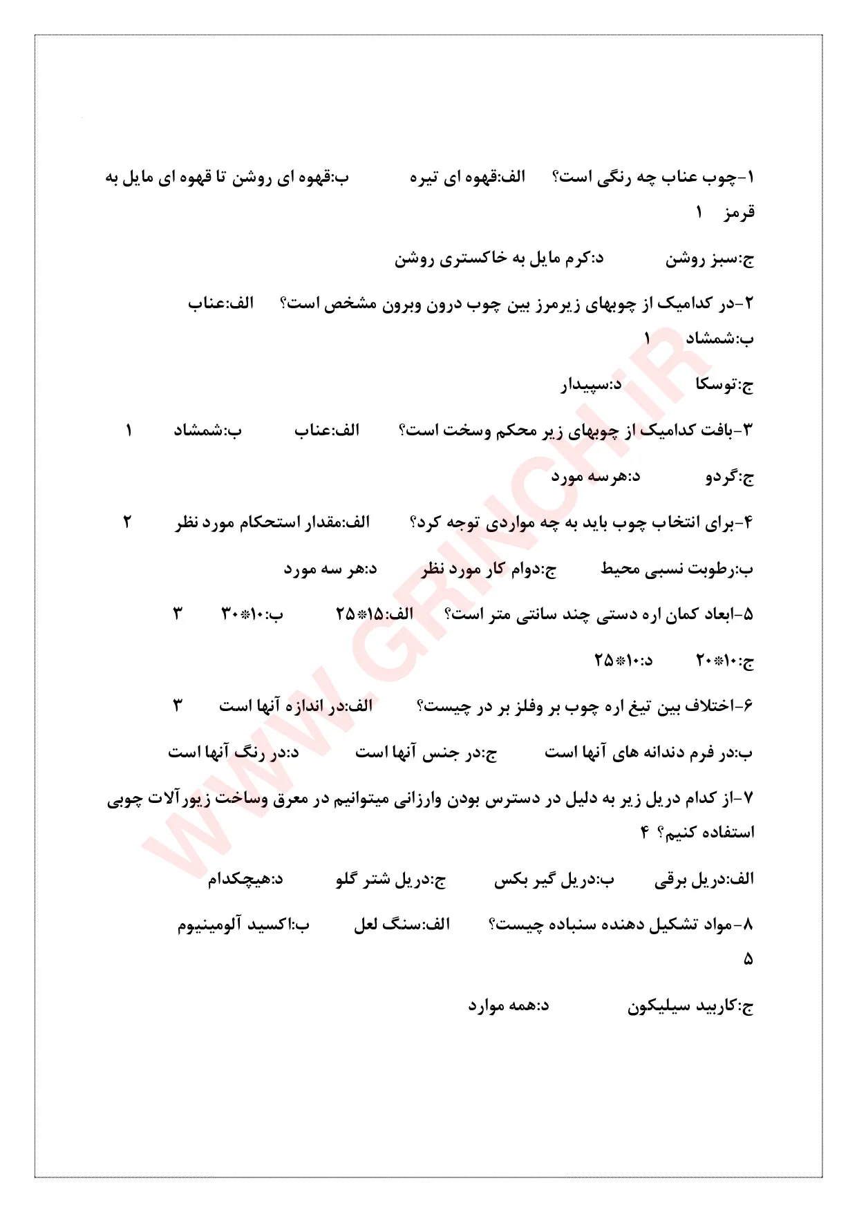 دانلود نمونه سوالات سازنده وسایل تزئینی با رزین (ویرایش 1405)