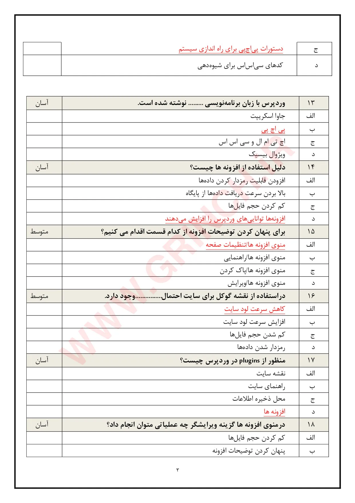دانلود نمونه سوالات توسعه دهنده سیستم های مدیریت محتوا با وردپرس (ویرایش 1405)
