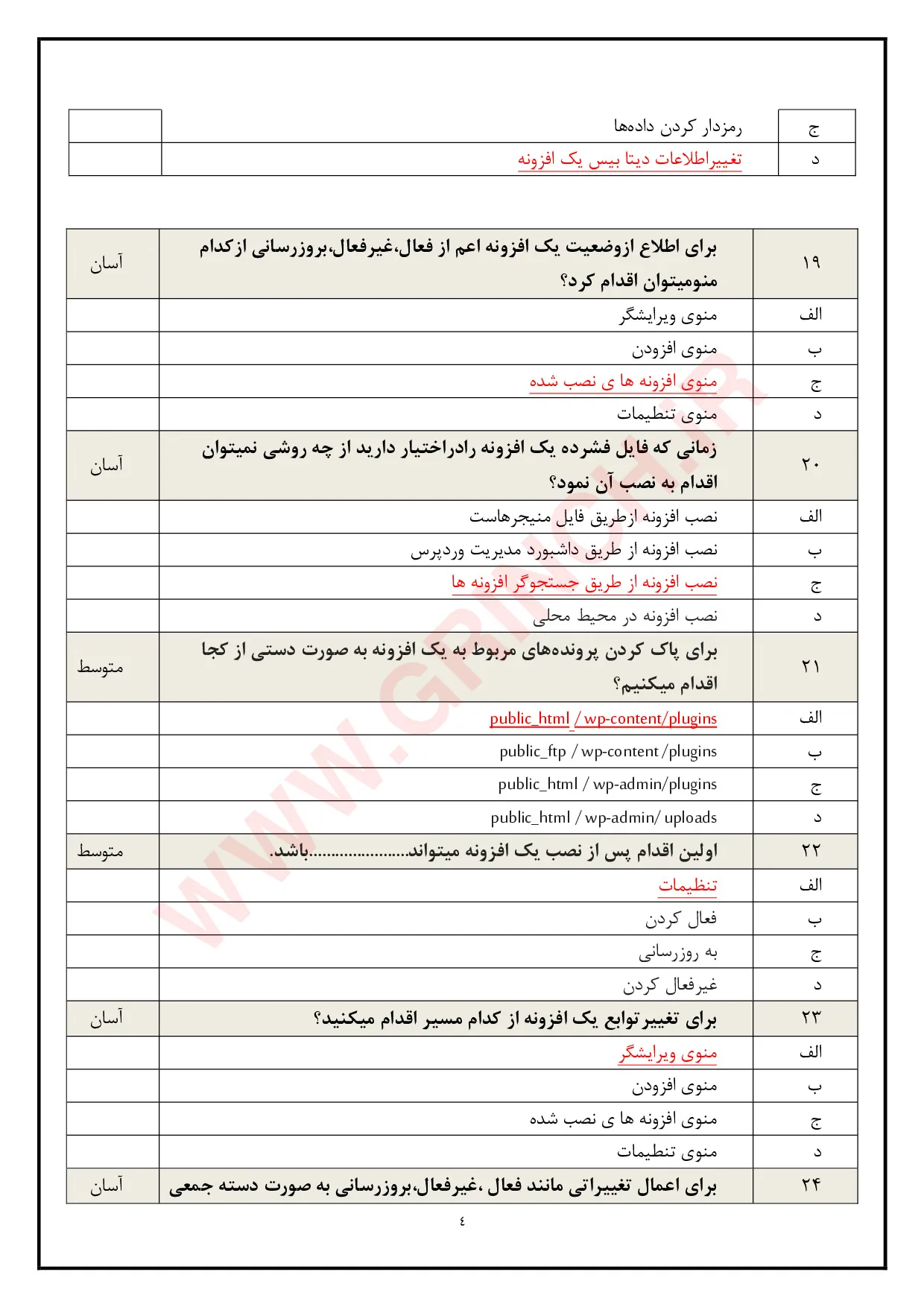 دانلود نمونه سوالات توسعه دهنده سیستم های مدیریت محتوا با وردپرس (ویرایش 1405)