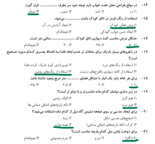 نمونه سوالات رایگان آزمون طراح دکوراسیون داخلی